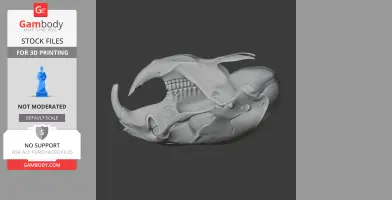 3D model of a water vole skull, detailed and ready for 3D printing, on a dark background.