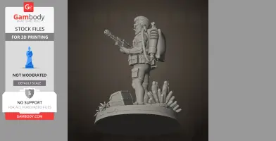 A diver figure with a harpoon gun and gear, standing on a marine-themed base with coral and a chest.