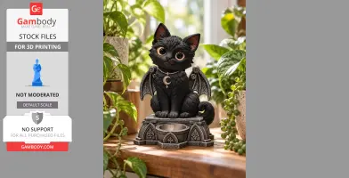 A cute gothic cat figurine with wings sits on a decorative base, designed as a tealight holder.