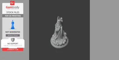 3D model of Mary’s Assumption statue on a cloud-like base, intricately draped robes, suitable for printing.