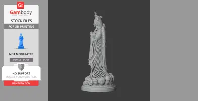 Detailed statue of a robed, angelic figure with wings, crowned, on a cloud-like base.