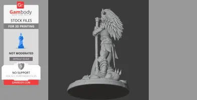 A detailed warrior figure with feathered cape and horned helmet, standing with a staff on a round base.