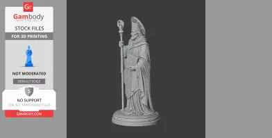 A detailed 3D statue of Saint Asterius of Amasea holding a staff and book, wearing flowing robes.