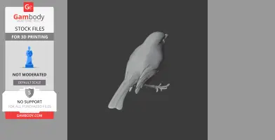 A detailed 3D model of a small bird perched, designed for 3D printing.