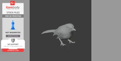 3D model of a small bird with detailed feathers and prominent beak, standing on two legs.