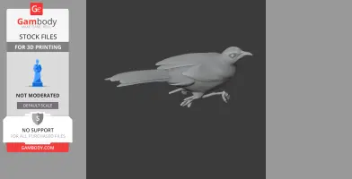 3D model of a bar-winged oriole, displayed as a gray-scale STL file for 3D printing.