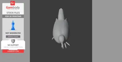 Top view of a 3D model of a bar-winged rail, showcasing its body and wing structure for printing.