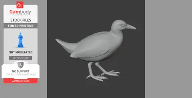 3D model of a Bar-winged rail, a prehistoric bird, displayed on a dark background for 3D printing.