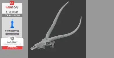 Detailed 3D model of a waterbuck skull with long, curved horns, ready for 3D printing.