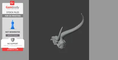 3D model of a waterbuck skull with long, curved horns, designed for 3D printing.