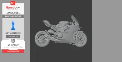 3D model of a Ducati Panigale V4 motorcycle, designed for 3D printing, in a side view.