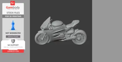 3D model of a Ducati Panigale V4 motorcycle for 3D printing, shown in grey on a dark background.