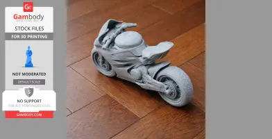 3D-printed Ducati Panigale V4 model on wooden floor, showcasing detailed motorcycle design.