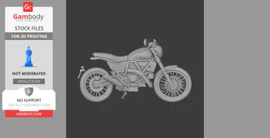 3D model of a Ducati Scrambler motorcycle, detailed for 3D printing.