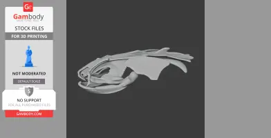 Digital 3D model of a Wels Catfish skull, ready for 3D printing, displayed on a dark background.