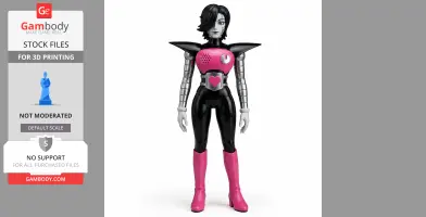 A figurine of Mettaton from Undertale, featuring a pink chestplate and black outfit with pink boots.