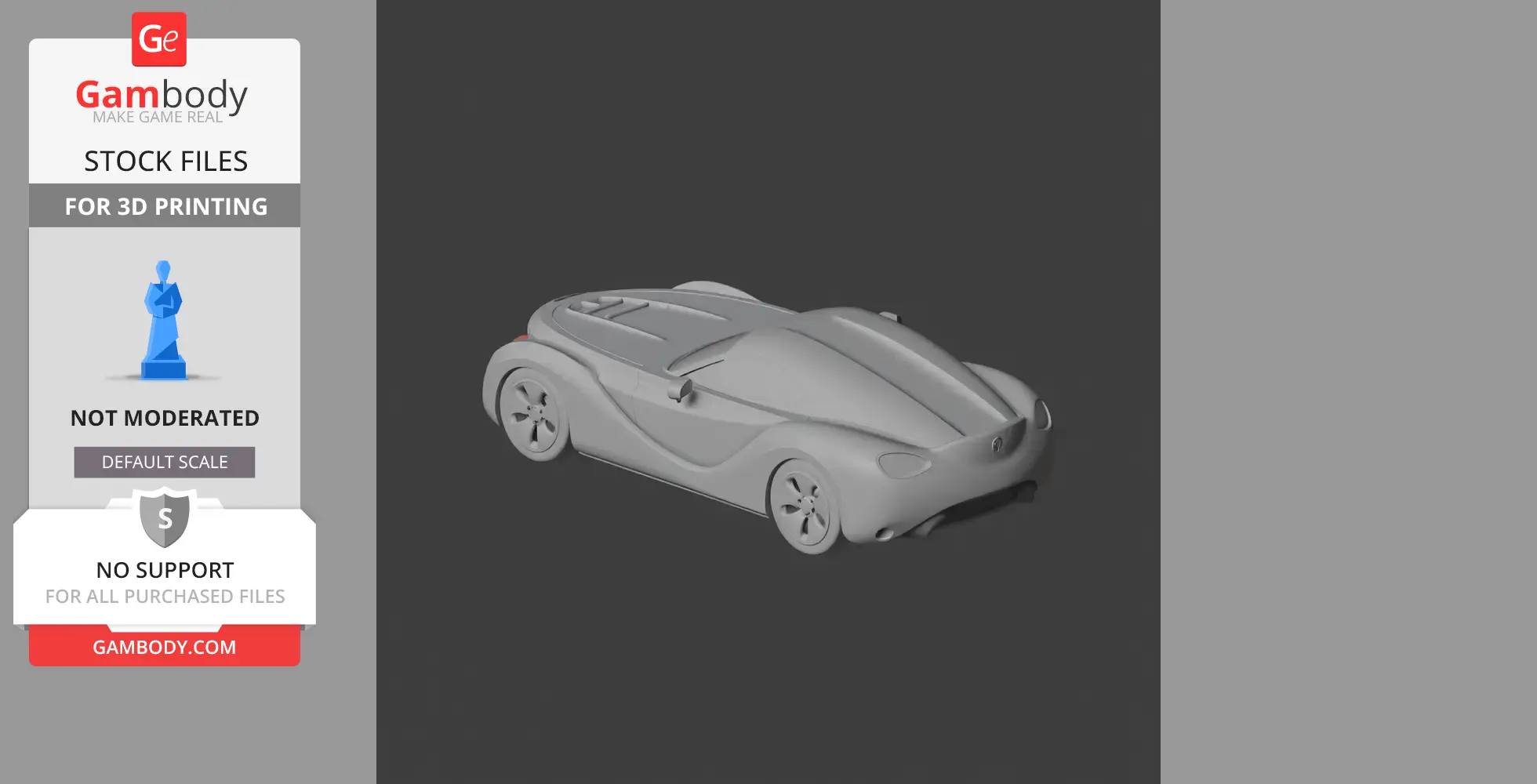A sleek, detailed 3D model of a streamlined sports car, suitable for 3D printing.