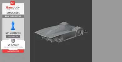 A 3D model of a sleek, futuristic racing car designed for 3D printing.
