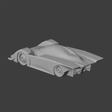 Sleek, aerodynamic model of a racing vehicle for 3D printing, featuring prominent rear wings.
