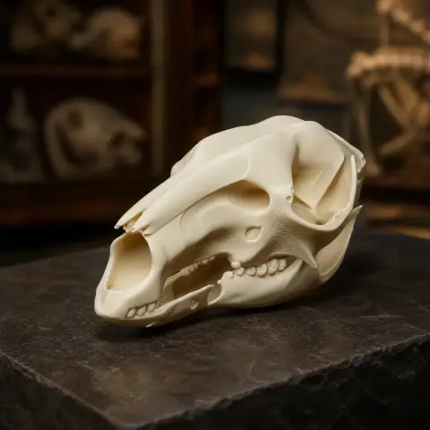 3D-printed Western Grey Kangaroo skull replica displayed on a dark surface.