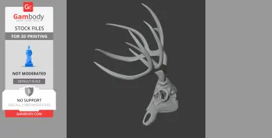 3D model of a white-tailed deer skull with antlers, designed for 3D printing.