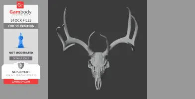 3D model of a white-tailed deer's skull with antlers displayed on a dark background.