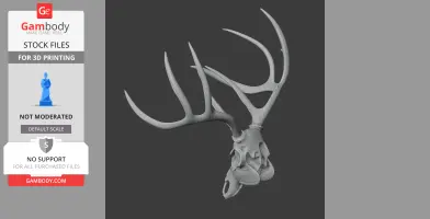 3D model of a white-tailed deer skull with detailed antlers, designed for 3D printing.