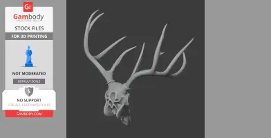 3D model of a detailed white-tailed deer skull with large antlers for printing.