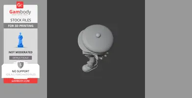 Top view of a 3D model figure with a round hat and detailed shoes, designed for 3D printing.