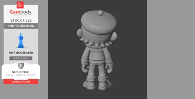 3D model of chibi-style character with beret, viewed from the back, for 3D printing.
