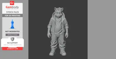 A humanoid creature with a cat-like face, wearing casual clothes and sneakers, standing upright.