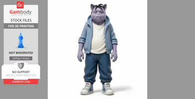 Anthropomorphic purple creature in casual clothes, with a hood, from Undertale, for 3D printing.