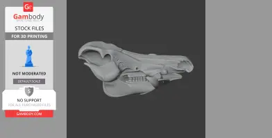 Gray 3D model of a wild boar skull on a dark background, for 3D printing.