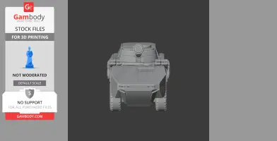 Front view of a detailed 3D model of a 6-wheeled tank, designed for 3D printing.