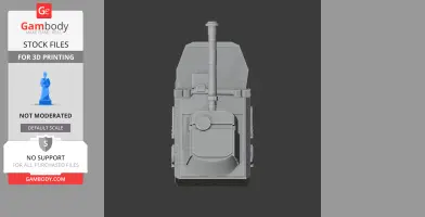 Top-down view of a detailed 3D tank model with a prominent turret and angular armor design.