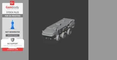 Futuristic armored vehicle model with six wheels, designed for 3D printing.