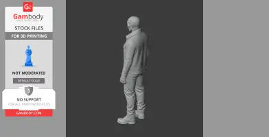 3D model of a standing man in casual attire, viewed from behind, suitable for 3D printing.