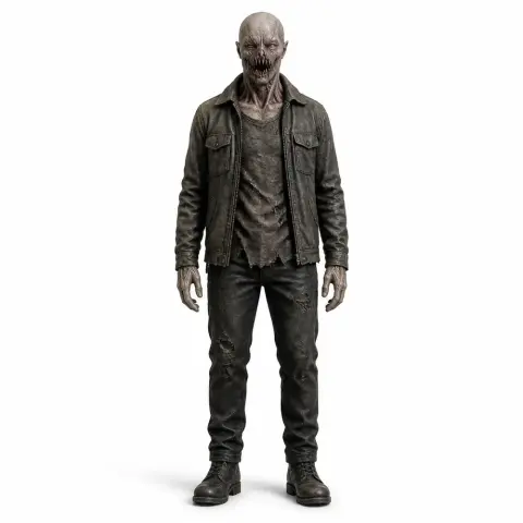 A menacing, wrinkled humanoid figure in dark clothing, standing upright with a fierce expression.