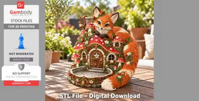Fox figure atop a mushroom-themed house key holder, surrounded by flowers.