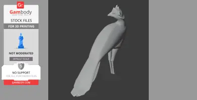 A 3D model of a bare-faced curassow, featuring a long tail and detailed head, designed for 3D printing.