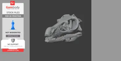 3D model of a Wiehenvenator dinosaur skull, detailed with sharp teeth for 3D printing.