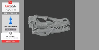 3D model of a detailed dinosaur skull, side view, for 3D printing.
