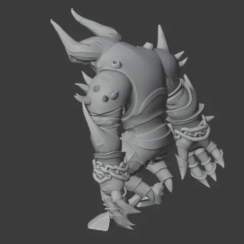 A spiked Minotaur figure in armor with chains, designed for 3D printing.