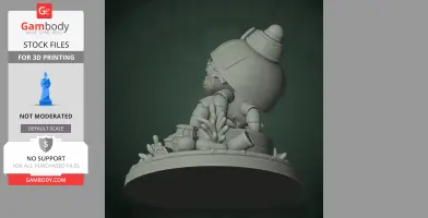 3D figure of a cartoon crab character with a spiral shell, surrounded by seabed details.