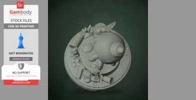 A detailed 3D model of a crab character with a shell, surrounded by underwater items.