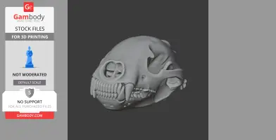 A detailed 3D model of a creature's skull with sharp teeth and distinct eye sockets, suitable for printing.