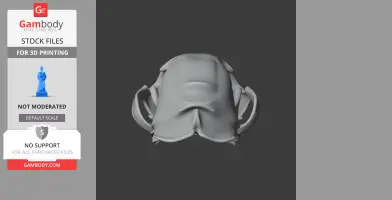 Gray 3D model of a stylized skull with curved, elongated features on a dark background.