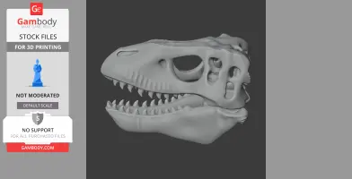 3D printed Wuerhosaurus skull replica on a dark background, showcasing detailed bones and teeth.