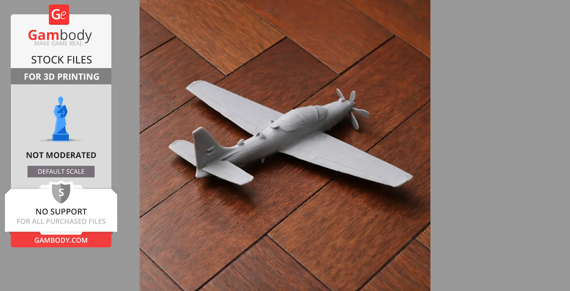 3D-printed model of Embraer EMB 314 Super Tucano on wooden surface.