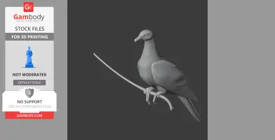 3D model of a prehistoric bird perched on a branch, suitable for 3D printing.